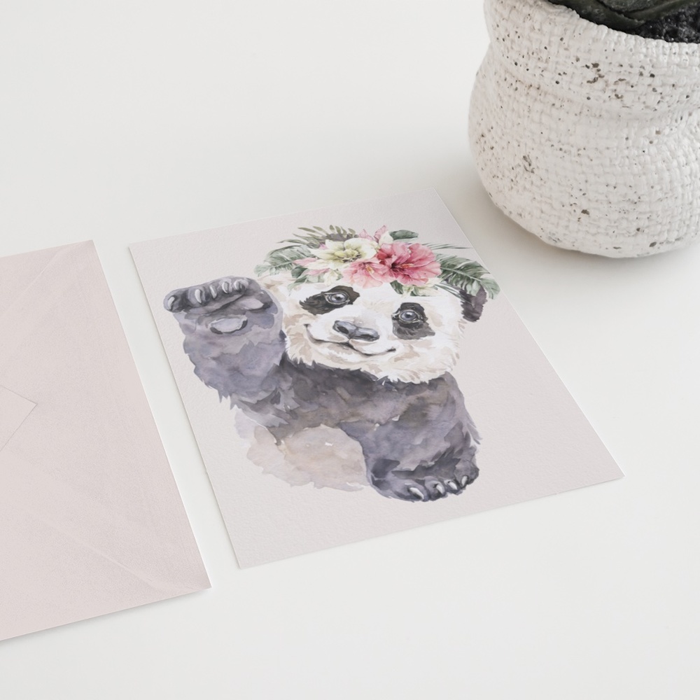 Watercolor Floral Panda Wall Art Illustration Print Poster Card Unframed - Picture 6 of 9